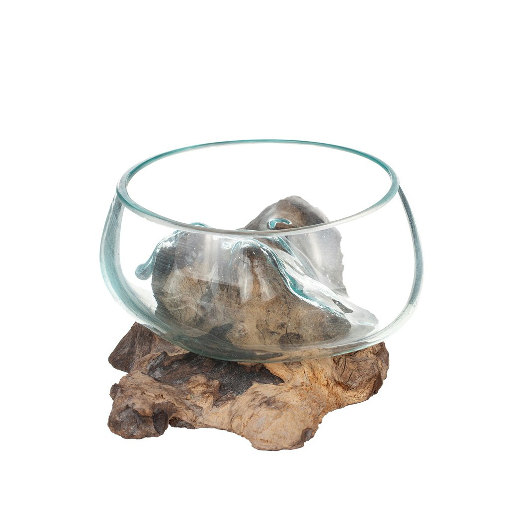 Glasskål på trädrot, 15cm diameter