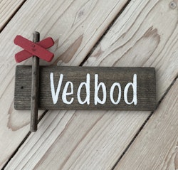 Träskylt Vedbod - Ledkryss