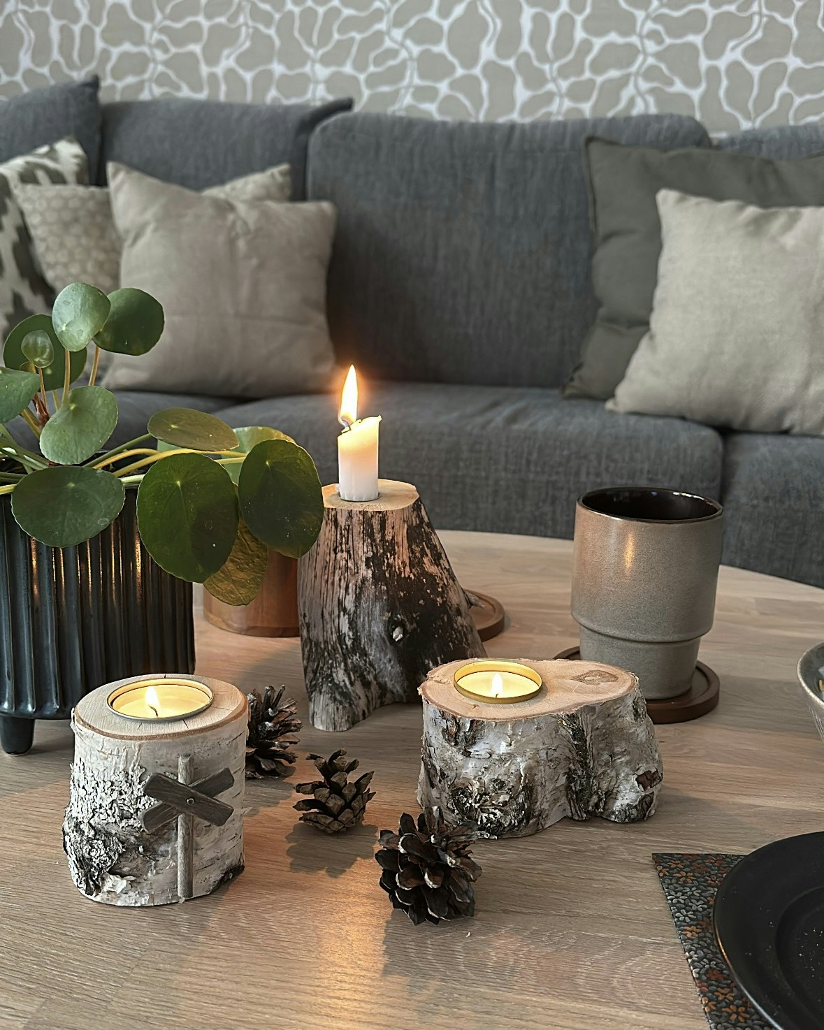 Värmeljusstake Björk 2-pack Ledkryss Brun