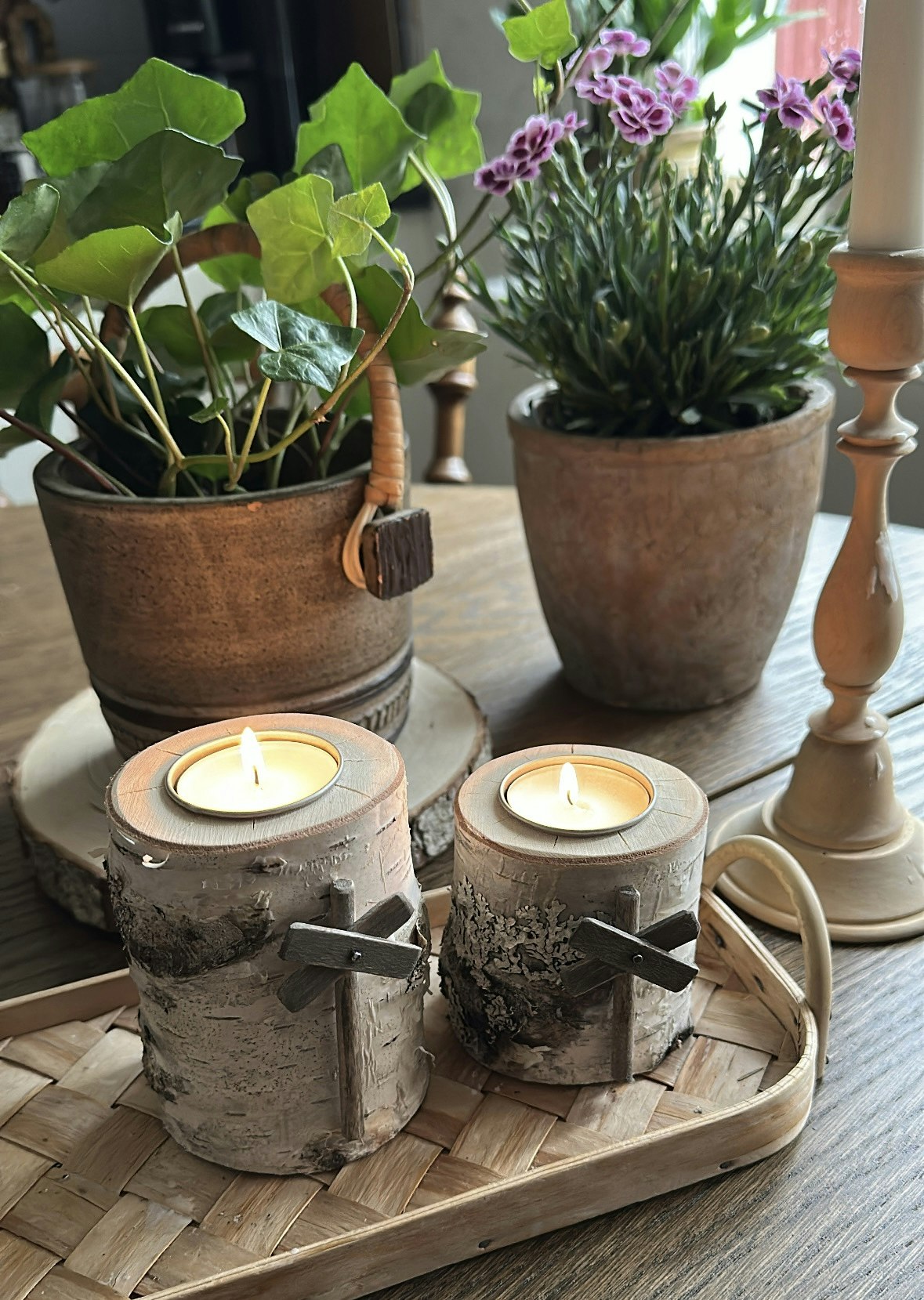 Värmeljusstake Björk 2-pack Ledkryss Brun