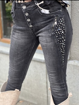 Stretch jeans place de jour med pärlor svart