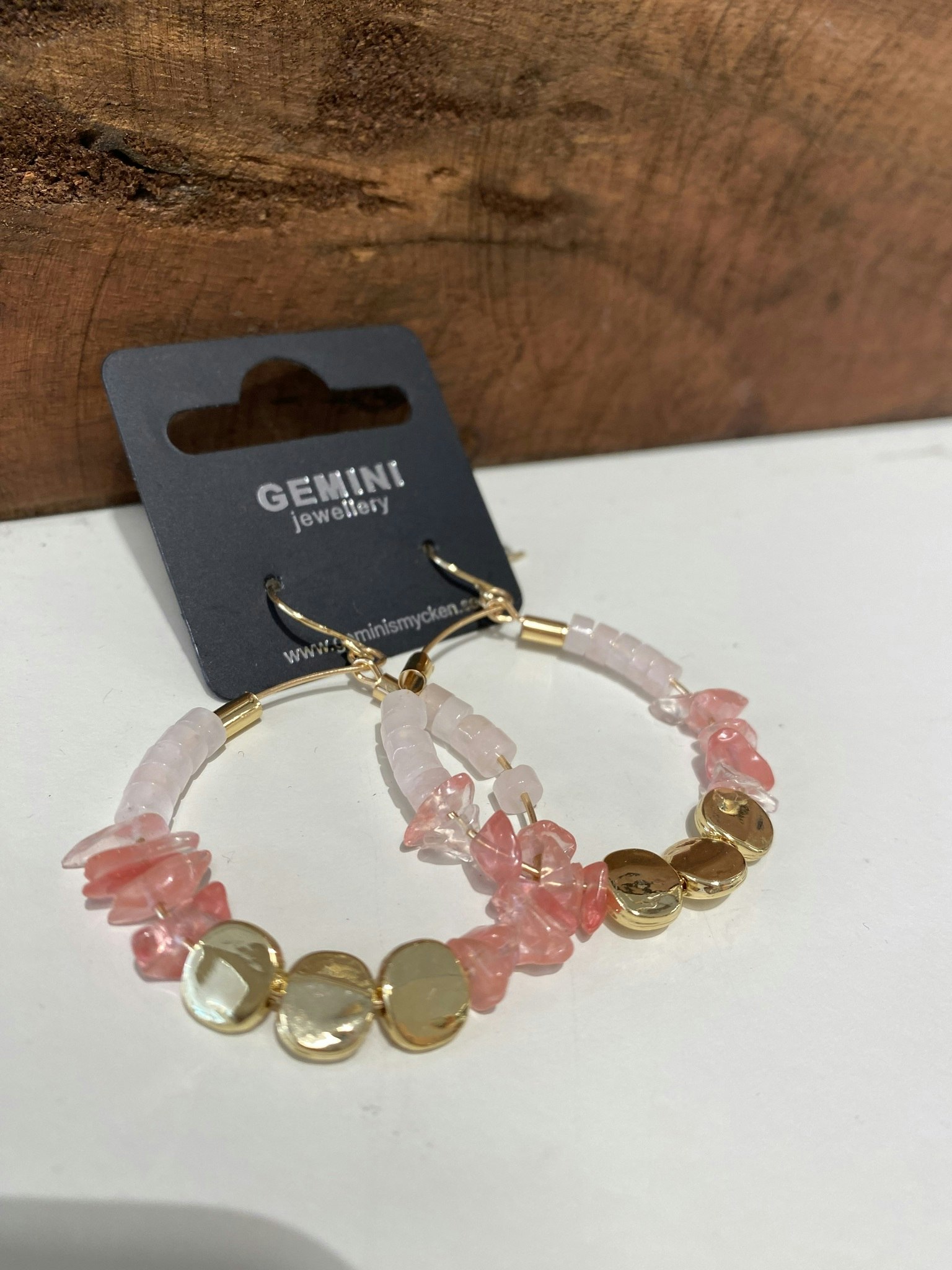 Örhänge Gemini guld/rosa ring