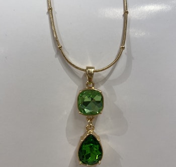 Guld Halsband - Grön diamant
