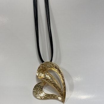 Läder halsband- tjockare guldhjärta