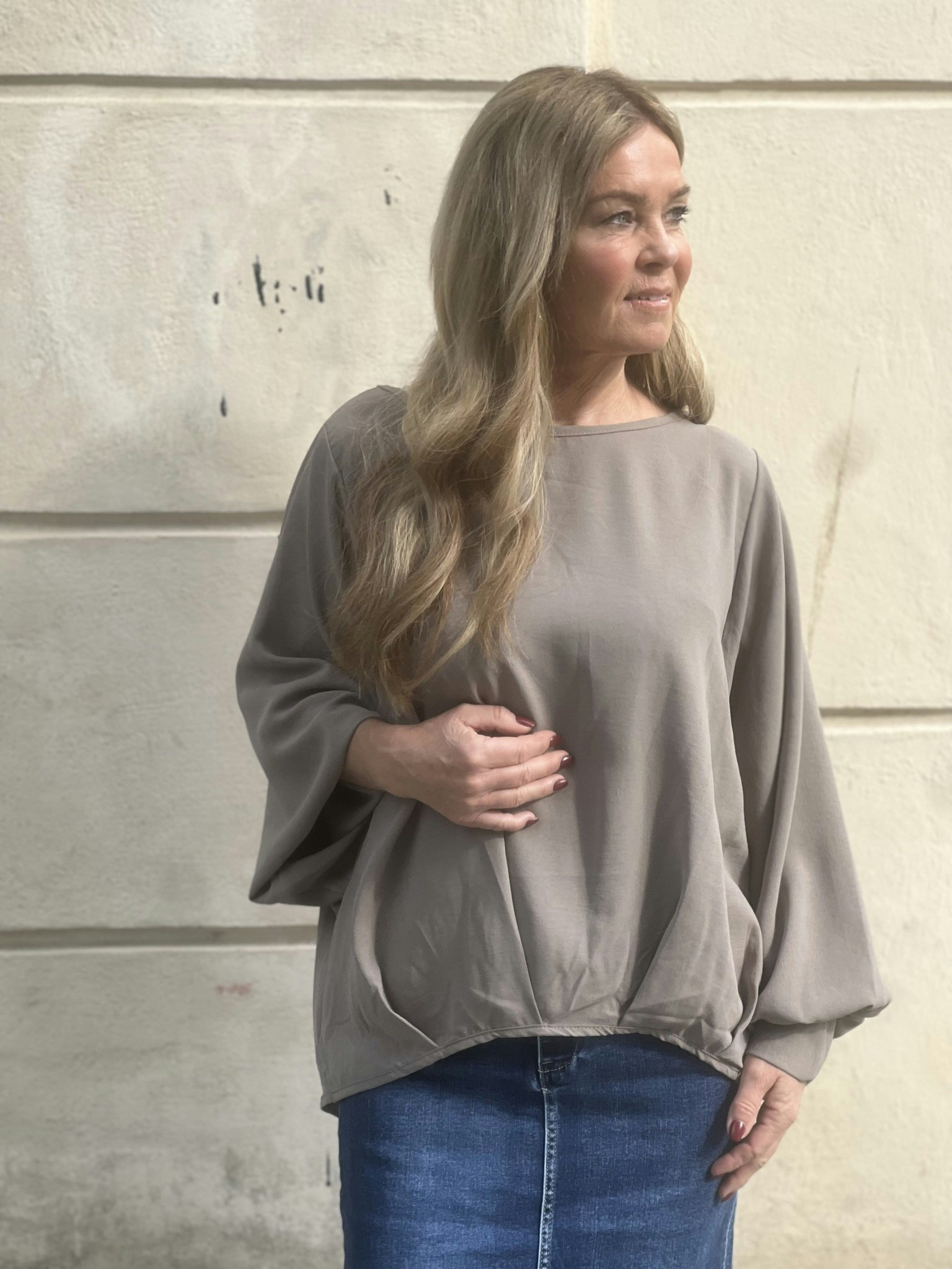 Yvette top m rynk taupe