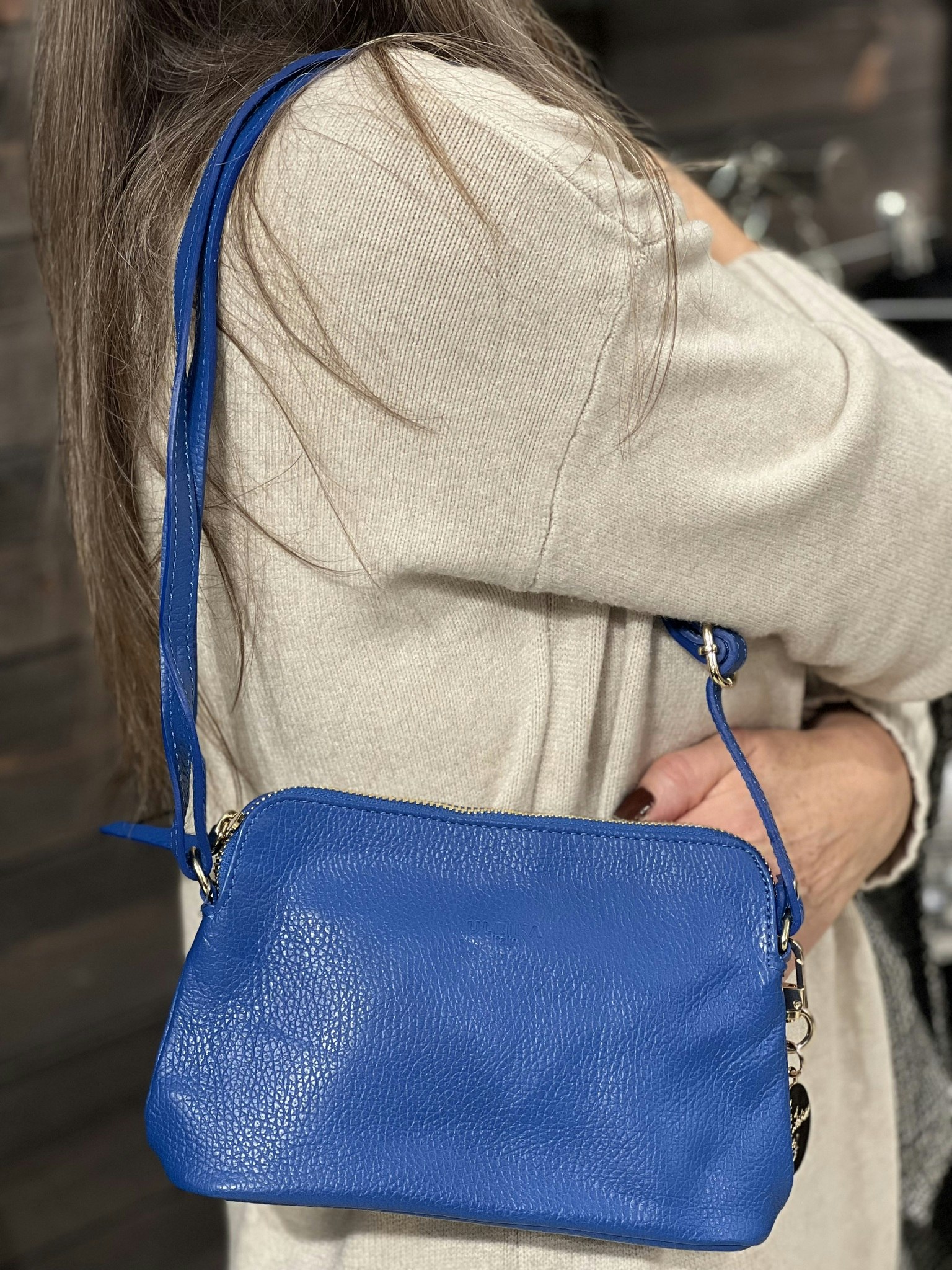 Kobolt blå axel väska äkta skinn Ilisa - Boutique Lykka