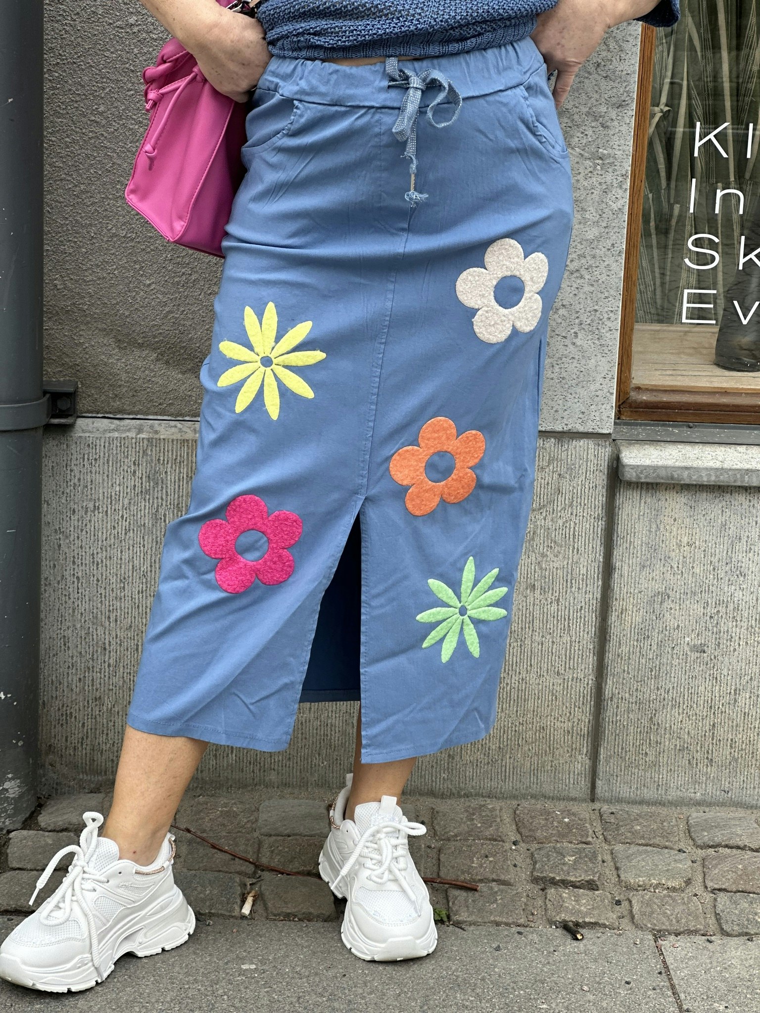 Kjol jeansblå flower