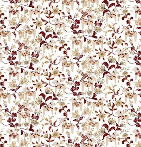 Trikåtyg Leksand mini beige o röd med dalahästar