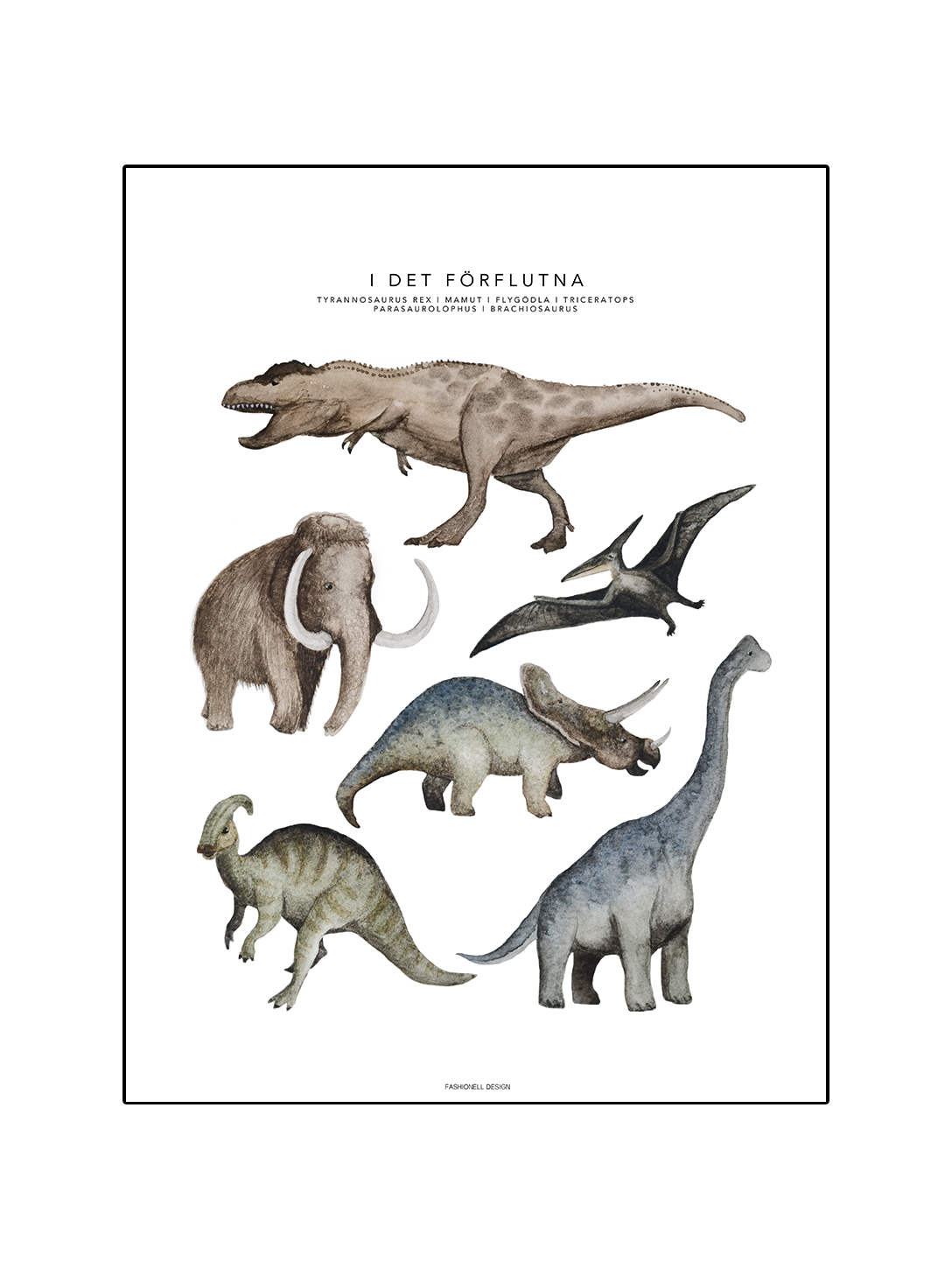 Barnposter från Fashionell. 30x40 med sex st olika dinosaurier.