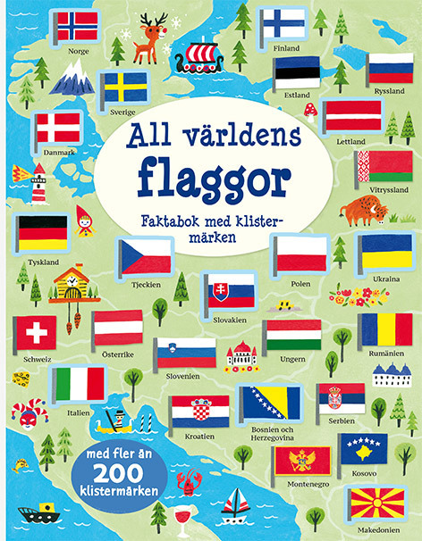 Pysselbok om världens flaggor och de olika världsdelarna inkl. lite fakta om de. Mer än 200 klistermärken