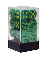 Vortex 16mm D6 Dice Block Malachite Green w/Yellow (12 dice)