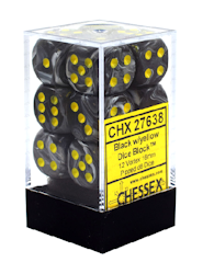 Vortex Dice 16mm D6 Black/Yellow Dice Block (12 dice)