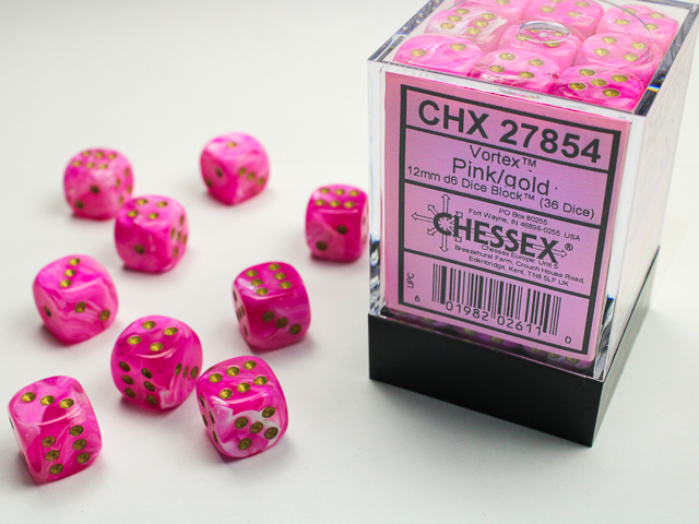 Vortex 12mm d6 Pink/gold Dice Block™ (36 dice)