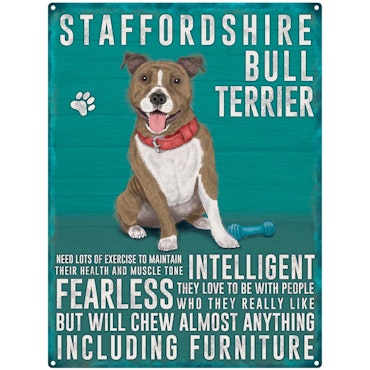 Skylt, metall – Staffordshire bullterrier