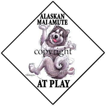 Skylt "At play" – Alaskan malamute