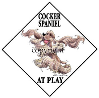 Skylt "At play" – Amerikansk cocker spaniel
