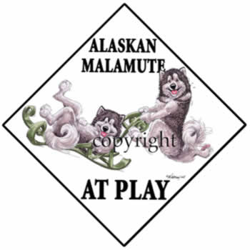 Skylt "At play 2" – Alaskan malamute