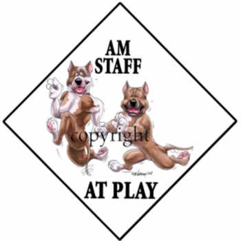 Skylt "At play 2" – American staffordshire terrier