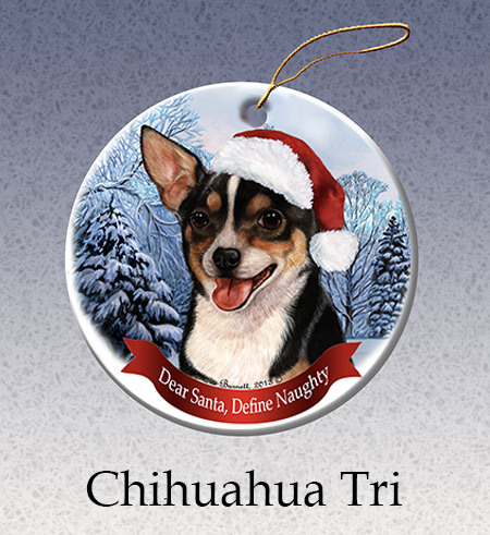 Julprydnad, Dear Santa Define Naughty – Chihuahua, korthårig trefärgad