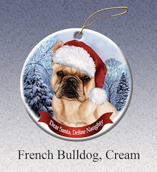 Julprydnad, Dear Santa Define Naughty – Fransk bulldogg, crème