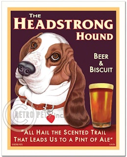 Konsttryck Krista Brooks, The Headstrong Hound – Basset hound, vit/brun enfärgad