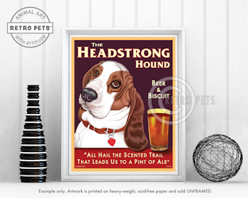 Konsttryck Krista Brooks, The Headstrong Hound – Basset hound, vit/brun enfärgad