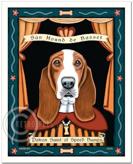 Konsttryck Krista Brooks, Patron Saint Of Speed Bumps – Basset hound