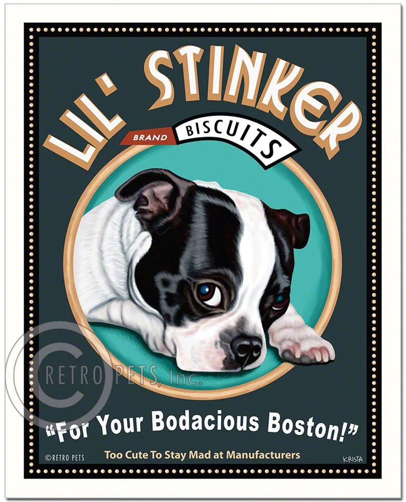 Konsttryck Krista Brooks, Lil' Stinker – Bostonterrier, svart