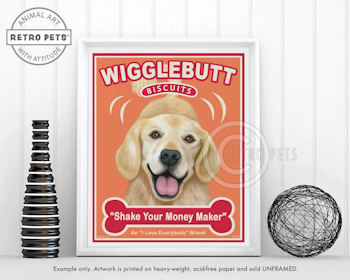 Konsttryck Krista Brooks, Wigglebutt Golden – Golden retriever