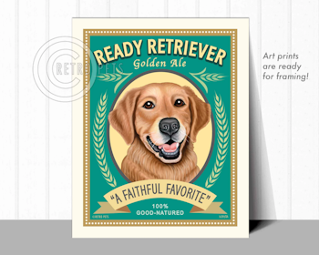 Konsttryck Krista Brooks, Ready Retriever Golden Ale – Golden retriever