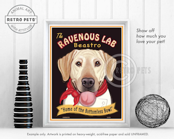 Konsttryck Krista Brooks, Ravenous Lab – Labrador retriever, gul