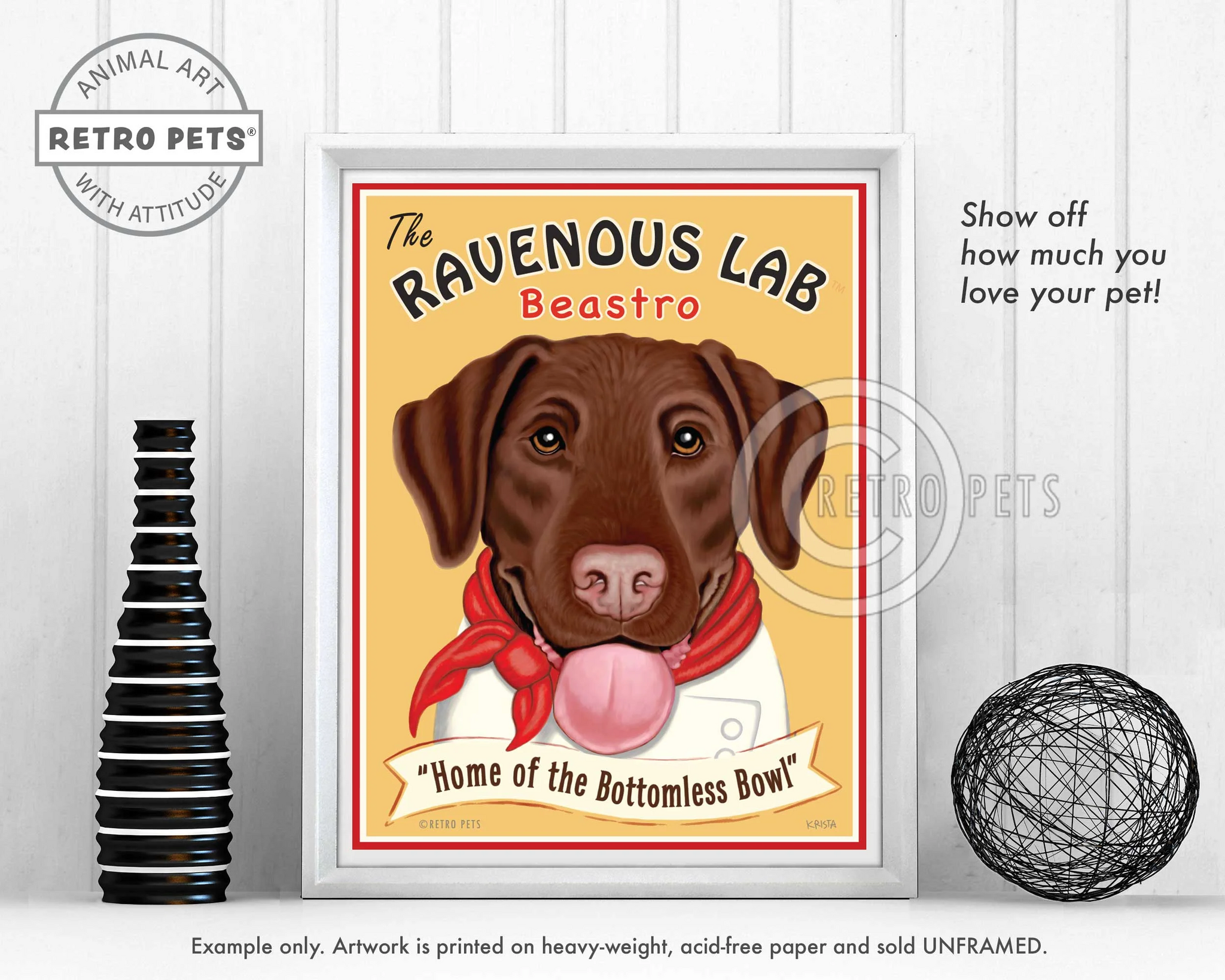 Konsttryck Krista Brooks, Ravenous Lab – Labrador retriever, choklad