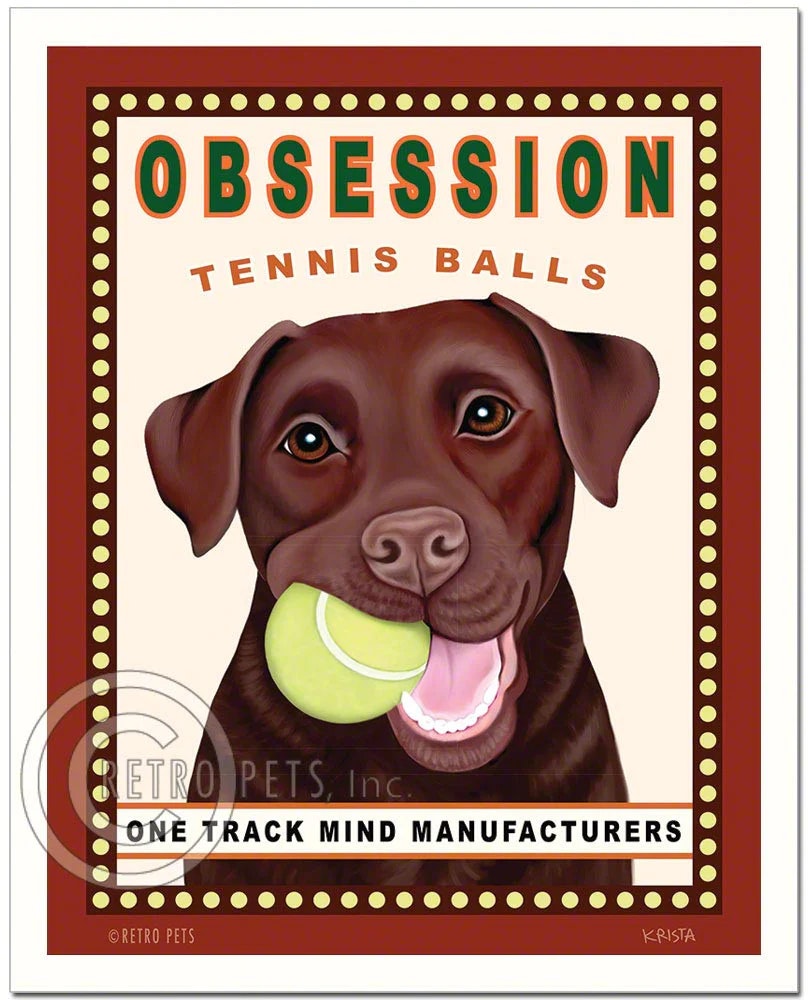 Konsttryck Krista Brooks, Obsession Tennis Balls – Labrador retriever, choklad