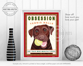 Konsttryck Krista Brooks, Obsession Tennis Balls – Labrador retriever, choklad