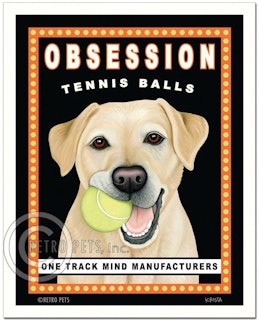 Konsttryck Krista Brooks, Obsession Tennis Balls – Labrador retriever, gul