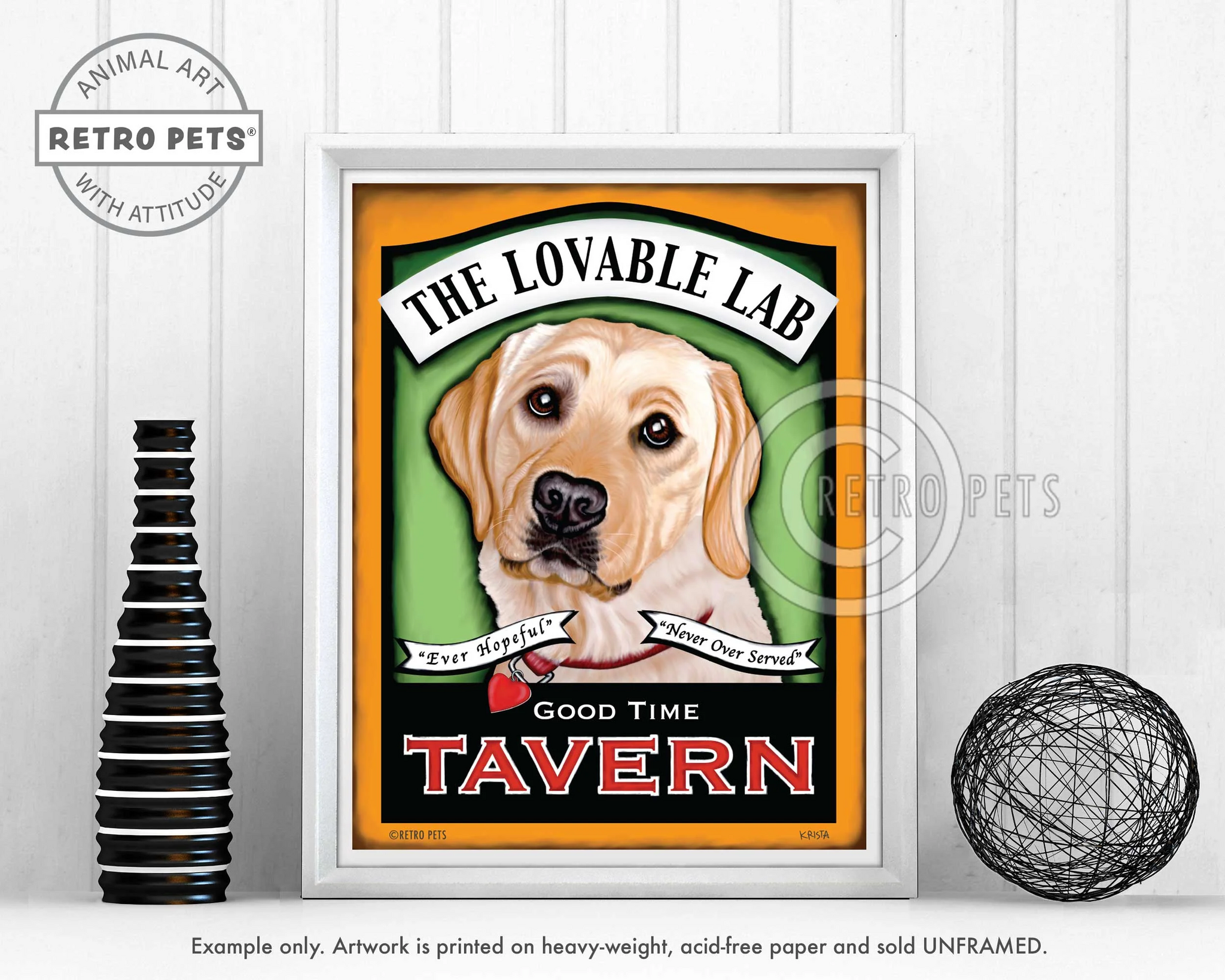 Konsttryck Krista Brooks, Lovable Lab Tavern – Labrador retriever, gul