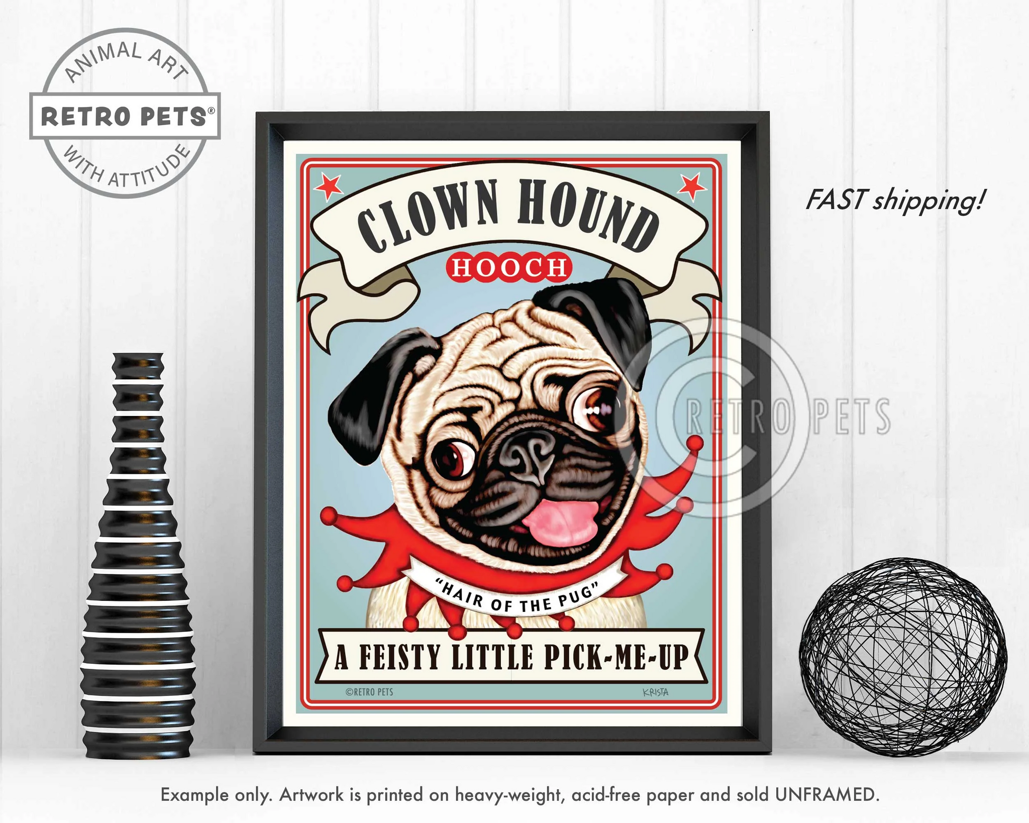 Konsttryck Krista Brooks, Clown Hound Hooch – Mops