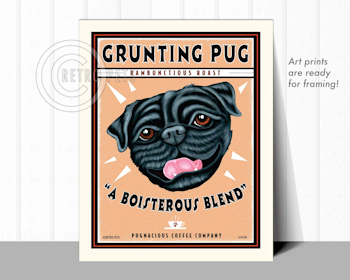 Konsttryck Krista Brooks, Grunting Pug – Mops