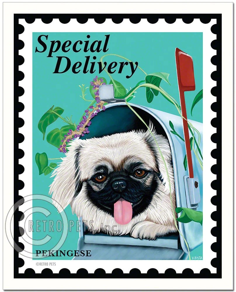 Konsttryck Krista Brooks, Special Delivery Pekingese – Pekingese