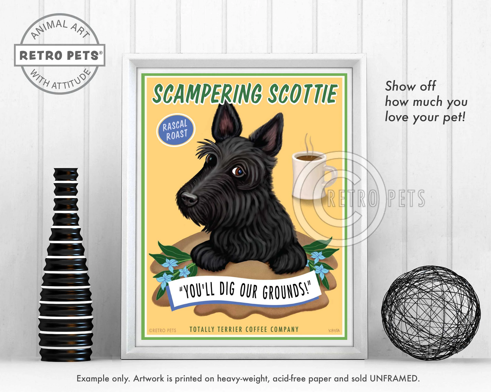 Konsttryck Krista Brooks, Scampering Scottie – Skotsk terrier