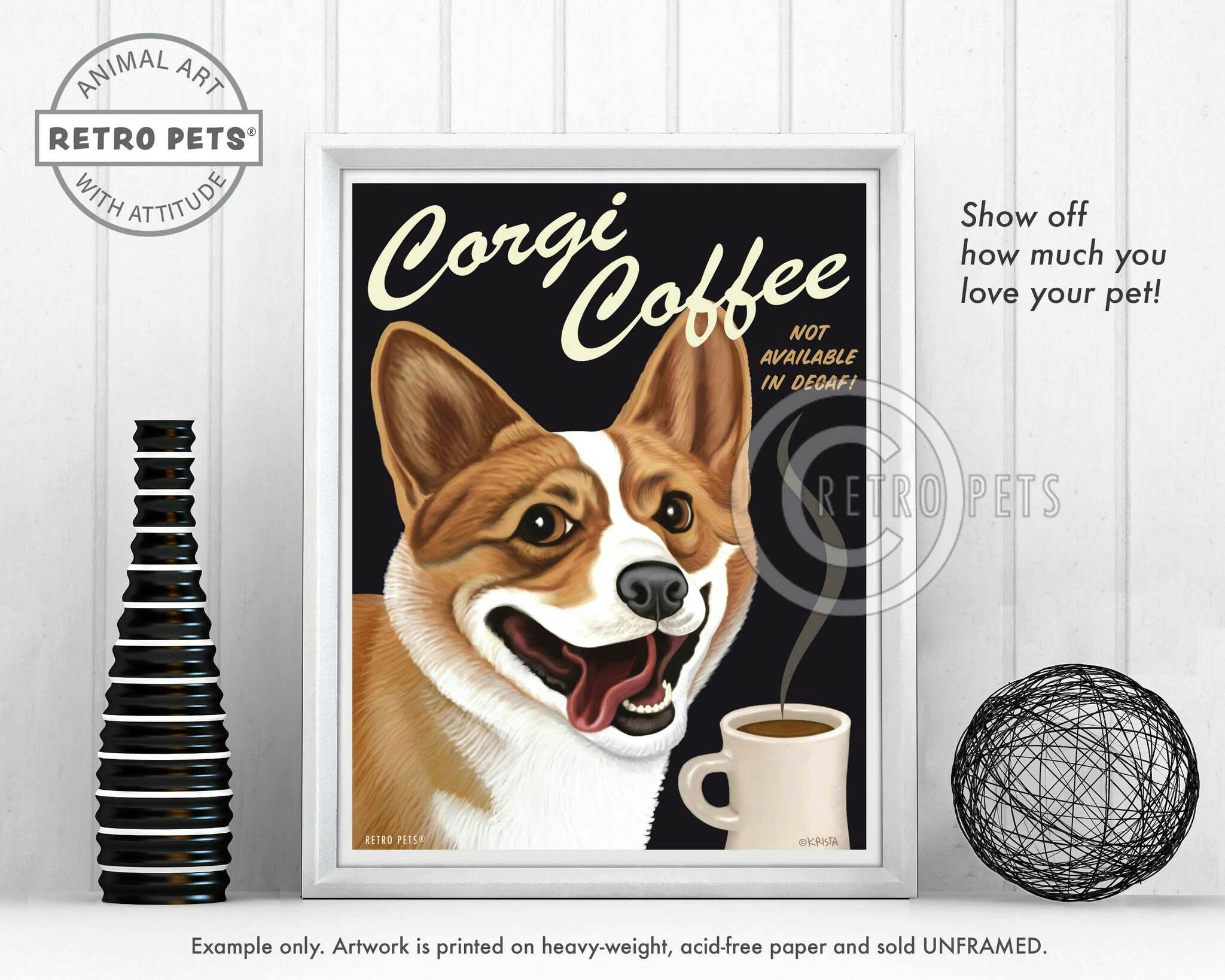 Konsttryck Krista Brooks, Corgi Coffee – Welsh corgi