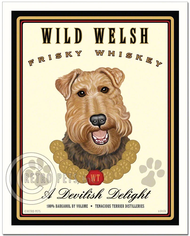 Konsttryck Krista Brooks, Wild Welsh Frisky Whiskey – Welshterrier
