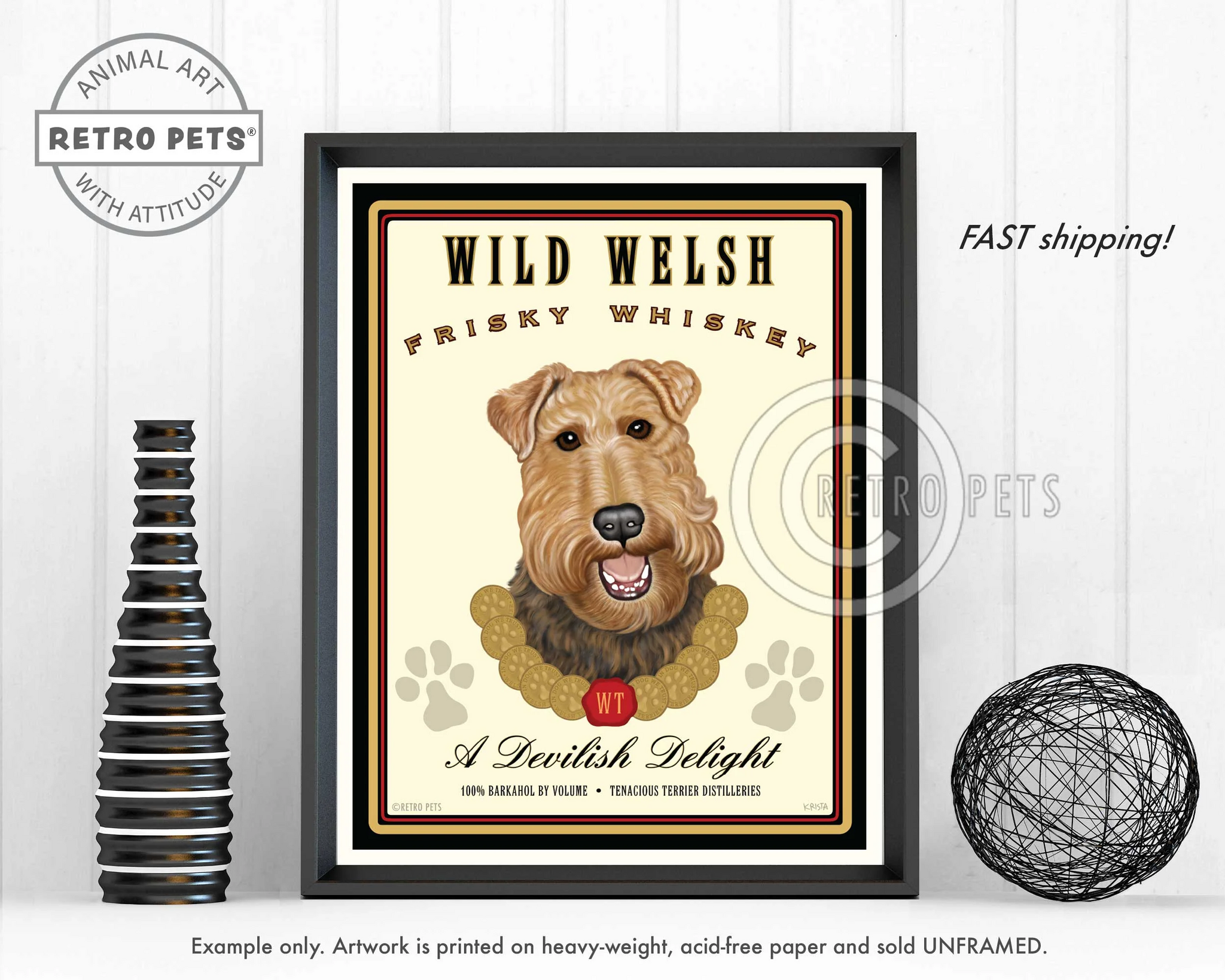 Konsttryck Krista Brooks, Wild Welsh Frisky Whiskey – Welshterrier
