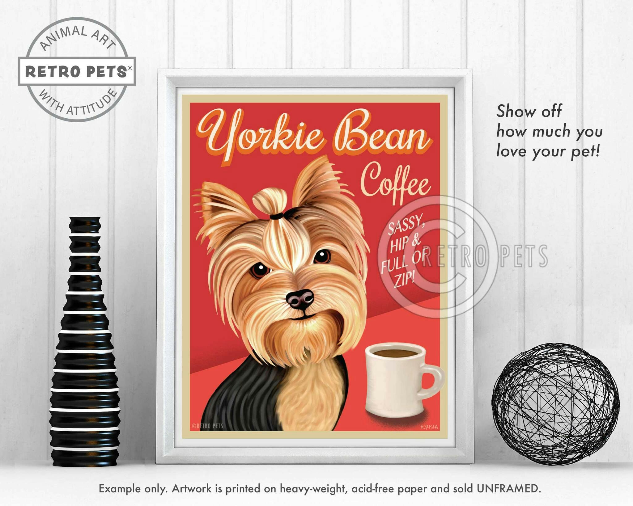 Konsttryck Krista Brooks, Yorkie Bean Coffee – Yorkshireterrier