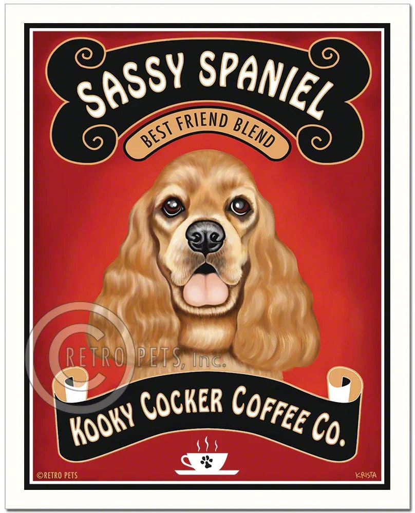 Konsttryck Krista Brooks, Sassy Spaniel Coffee – Amerikansk cocker spaniel