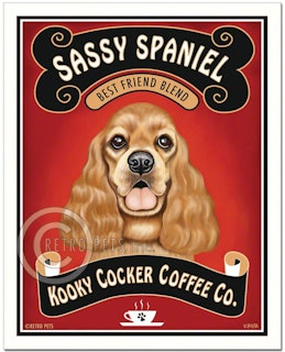 Konsttryck Krista Brooks, Sassy Spaniel Coffee – Amerikansk cocker spaniel