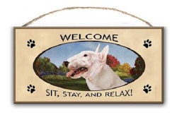 Skylt, Welcome – Bullterrier
