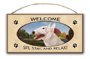 Skylt, Welcome – Bullterrier