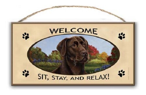 Skylt, Welcome – Labrador retriever, choklad