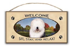 Skylt, Welcome – Old english sheepdog